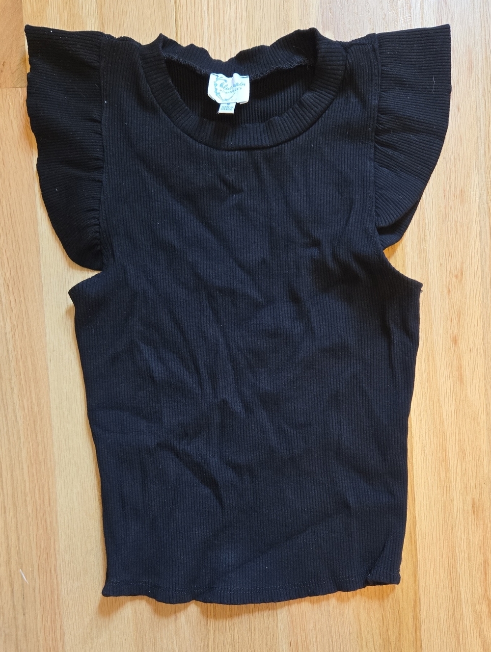 Black Ribbed Flutter Sleeve Tank Top